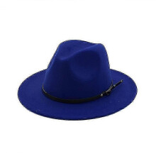 (Royal blue) Chapeau Fedora en feutre de laine pour femmes et hommes, style vintage à larges bords, taille ajustable