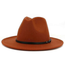 (Rust red) Chapeau Fedora en feutre de laine pour femmes et hommes, style vintage à larges bords, taille ajustable