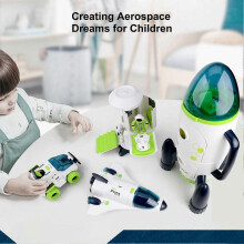 (C) Ensemble de jeu de fusée interstellaire avec astronaute pour enfants, favorisant la coordination œil-main et les aventures spatiales.