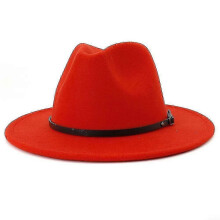 (Orange) Chapeau Fedora en feutre de laine pour femmes et hommes, style vintage à larges bords, taille ajustable