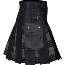 (GRAY, 5XL) Męski kilt użytkowy z hybrydowej tkaniny bawełnianej z jeansami i nowoczesnym wzorem kratki w kratę