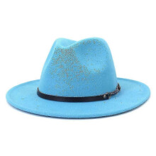 (Lake Blue) Chapeau Fedora en feutre de laine pour femmes et hommes, style vintage à larges bords, taille ajustable