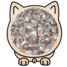 (A) Cat Shaped Wooden Jigsaw Puzzle 135 Pcs Morandi Colors for Adults
