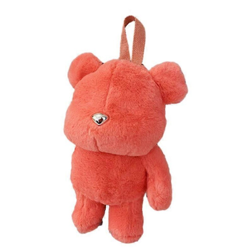 (orange pink) Plush Doll Bear Backpack Anime Patterned Imitation Wool Zipper Closure Lining Polyester