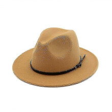 (Camel) Chapeau Fedora en feutre de laine pour femmes et hommes, style vintage à larges bords, taille ajustable