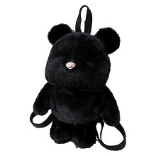 (black) Plush Doll Bear Backpack Anime Patterned Imitation Wool Zipper Closure Lining Polyester