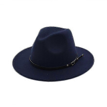 (Dark blue) Chapeau Fedora en feutre de laine pour femmes et hommes, style vintage à larges bords, taille ajustable