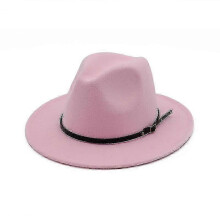 (pink) Chapeau Fedora en feutre de laine pour femmes et hommes, style vintage à larges bords, taille ajustable