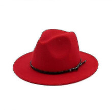 (Red) Chapeau Fedora en feutre de laine pour femmes et hommes, style vintage à larges bords, taille ajustable
