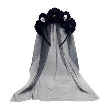 (Black) Hair Bands, Black Flower Skeleton Gothic Floral Leaf Veils Hair Hoops for Halloween Masquerade Costume Events
