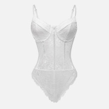 (Black, M) Body de encaje y malla para mujer, lencería cómoda y transpirable con estampado floral.