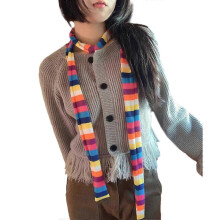 (blue rainbow stripes) Pruhovaná šatka, bavlnená 4x180 cm dlhá tenká šatka pre ženy a mužov, punková Harajuku Y2k ozdobná šatka na outfity