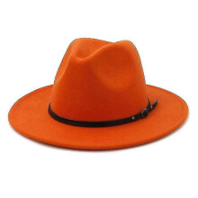 (Light orange) Chapeau Fedora en feutre de laine pour femmes et hommes, style vintage à larges bords, taille ajustable