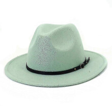 (Mint Green) Chapeau Fedora en feutre de laine pour femmes et hommes, style vintage à larges bords, taille ajustable