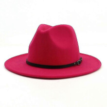 (Rose red) Chapeau Fedora en feutre de laine pour femmes et hommes, style vintage à larges bords, taille ajustable