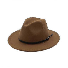 (Khaki) Chapeau Fedora en feutre de laine pour femmes et hommes, style vintage à larges bords, taille ajustable