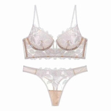 (Pink 2, S 32or70ABC) Conjunto de lencería de encaje para mujer, elegante conjunto de sujetador y braguita transparentes, copa moldeada ultrafina