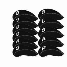 (Black) Neoprene Iron Headcovers Set, Compatible with Most Standard Irons, 11 Pieces, Transparent Window