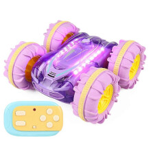 (Transparent Purple) Diaľkovo ovládané kaskadérske auto, 2.4G obojživelné vozidlo, 7 farebných LED svetiel, 360 rotácia, dosah 50-60 m