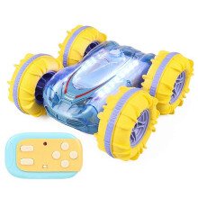(Transparent Blue) Diaľkovo ovládané kaskadérske auto, 2.4G obojživelné vozidlo, 7 farebných LED svetiel, 360 rotácia, dosah 50-60 m