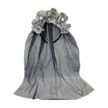 (Gray) Hair Bands, Black Flower Skeleton Gothic Floral Leaf Veils Hair Hoops for Halloween Masquerade Costume Events