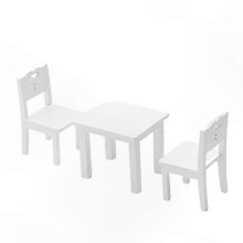 (White) 3-Piece Kids Miniature Wooden Play Table and Chairs Set, Blue, for Creative Learning and Model Craft Projects