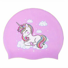(Purple) Silicone Waterproof Swimming Cap for Kids, Cartoon Design, Suitable for Long Hair, Ages 6-8