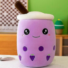 (Grape R, 35cm) Bubble Tea Plush Cushion, 22-70cm Giant Size, Squishy Boba, Cotton Filled, Polyester Cotton, Massage Feature, for Bed Home Decor