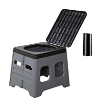 (Grey) Portable Collapsible Camping Toilet with Lid, Folding Stool Supports 330lbs, for Outdoor Travel Camping Hiking Fishing Boating Emergencies