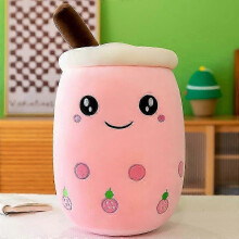 (Strawberry R, 50cm) Bubble Tea Plush Cushion, 22-70cm Giant Size, Squishy Boba, Cotton Filled, Polyester Cotton, Massage Feature, for Bed Home Decor