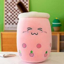 (Strawberry S, 50cm) Bubble Tea Plush Cushion, 22-70cm Giant Size, Squishy Boba, Cotton Filled, Polyester Cotton, Massage Feature, for Bed Home Decor