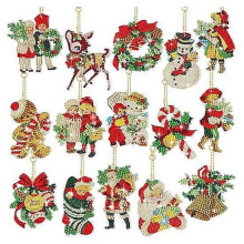 (B) Strass-Malerei-Schlüsselanhänger-Bastelset (15-teilig) für Kinder, Weihnachtsbasteln
