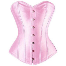 (Pink, Large) Top tipo corsé bustier de satén para mujer con cierre frontal de corchete.