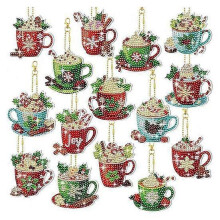 (H) Weihnachtliches Strass-Malset mit Schlüsselanhängern zum Selbermachen, 15-teilig, Haustier-Ornament-Set für Kinder