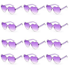 (light purple) Okulary przeciwsłoneczne bez oprawek w kształcie serca, 12 par, wielokolorowe, z filtrem UV, do codziennego użytku i imprez