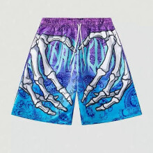 (Color-629, 2XL) Spodenki sportowe do koszykówki American Casual Shorts dla mężczyzn, proste nogawki, nadruk, włókno octanowe