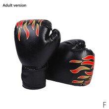 (Aldult Flame Black) Kids Boxing Gloves Children Punching Mitts Hand Protector, Adjustable Wrist, PU Material, Red Flame Pattern