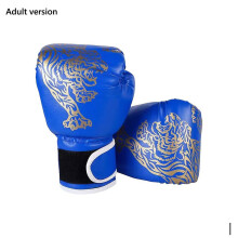 (Aldult Tiger Blue) Kids Boxing Gloves Children Punching Mitts Hand Protector, Adjustable Wrist, PU Material, Red Flame Pattern