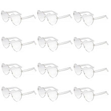 (white) Okulary przeciwsłoneczne bez oprawek w kształcie serca, 12 par, wielokolorowe, z filtrem UV, do codziennego użytku i imprez