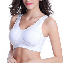 (Nude, L) Damen Sport-BH V-Ausschnitt Bügellos Stretch-Yoga-Crop-Top Fitness