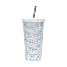 (White, 750ML) Insulated Thermal Tumbler 304 Stainless Steel Bling Rhinestones with Lid and Straw, 500ml 750ml for Daily Outdoor Work Leisure Use