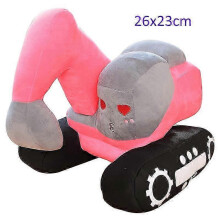 (Pink, 26x23cm) Tractor and Excavator Plush Toy 30cm Soft Vehicle Pillow for Kids Cute Cartoon Car Design