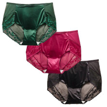 (3 Color-C, 2XL) Braguitas de encaje de talle alto, talla grande, invisibles, paquete de 3/5, nailon, elastano, algodón, refuerzo
