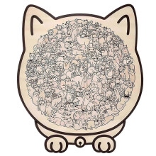 (D) Cat Shaped Wooden Jigsaw Puzzle 135 Pcs Morandi Colors for Adults