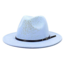 (sky blue) Chapeau Fedora en feutre de laine pour femmes et hommes, style vintage à larges bords, taille ajustable