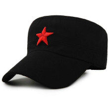(Black) Gorra de béisbol militar vintage para hombre, estilo ejército de Mao con estrella roja, correa ajustable.