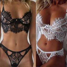 (White, S) Conjunto de lencería femenina, sujetador y braguita de encaje blanco y negro, tallas S, M, L, XL, ropa íntima para ocasiones románticas.