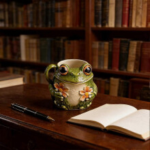 Cute Big Eye Frog Flower Mug Novelty Ceramic Coffee Tea Gift Cup