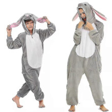 (XL) Kigurumi-Einteiler mit großen Hasenohren, Unisex-Flanell-Schlafanzug mit Tiermuster für Erwachsene und Kinder, passgenau