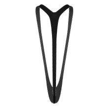 (Black) Mankini męski strój kąpielowy stringi rozciągliwy głęboki dekolt w serek poliester strój plażowy